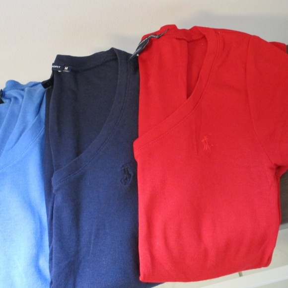 Womens Medium V Neck Short Sleeve T Shirt Lot of 3 Blue and Red  Sz Medium - Picture 2 of 5